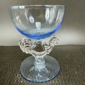 Morgantown Chanticleer Rooster Cocktail Goblet Cordial Glass Cup Blue Clear VTG